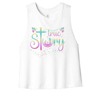 True Story Jesus Xmas Christmas Christian Nativity Scene Women's Racerback Cropped Tank