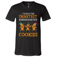 Teach Smartest Kindergarten Cookies Teacher Christmas Xmas V-Neck T-Shirt