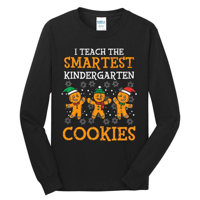 Teach Smartest Kindergarten Cookies Teacher Christmas Xmas Tall Long Sleeve T-Shirt