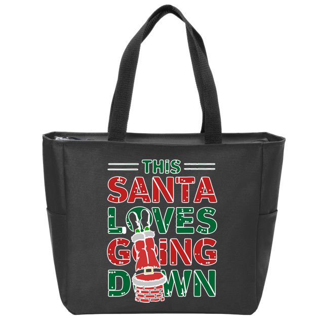 This Santa Loves Going Down Funny Zip Tote Bag