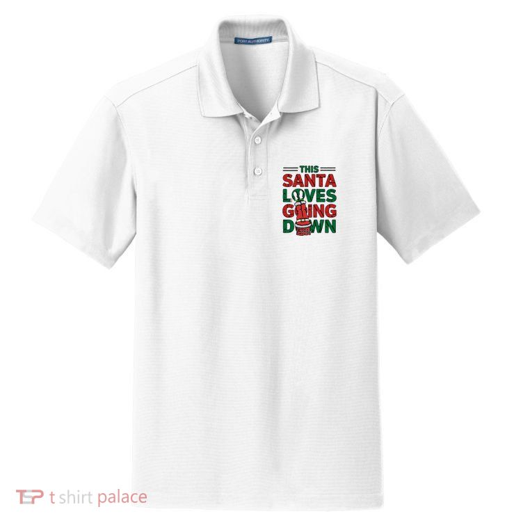 This Santa Loves Going Down Funny Dry Zone Grid Polo