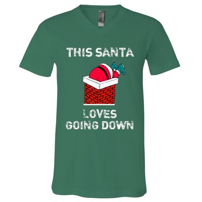 This Santa Loves Going Down Funny Christmas V-Neck T-Shirt