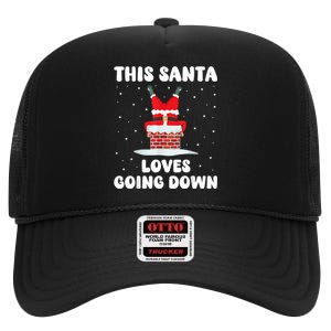 This Santa Loves Going Down Funny Christmas Meme High Crown Mesh Back Trucker Hat