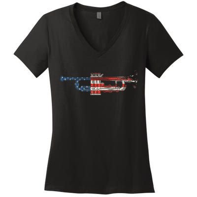 Trumpet Silhouette Love Jazz Player Music Gifts Band Women's V-Neck T-Shirt