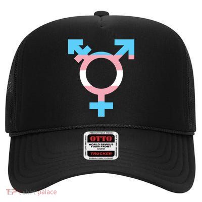 Transgender Sign Logo Flag Pride Month High Crown Mesh Back Trucker Hat