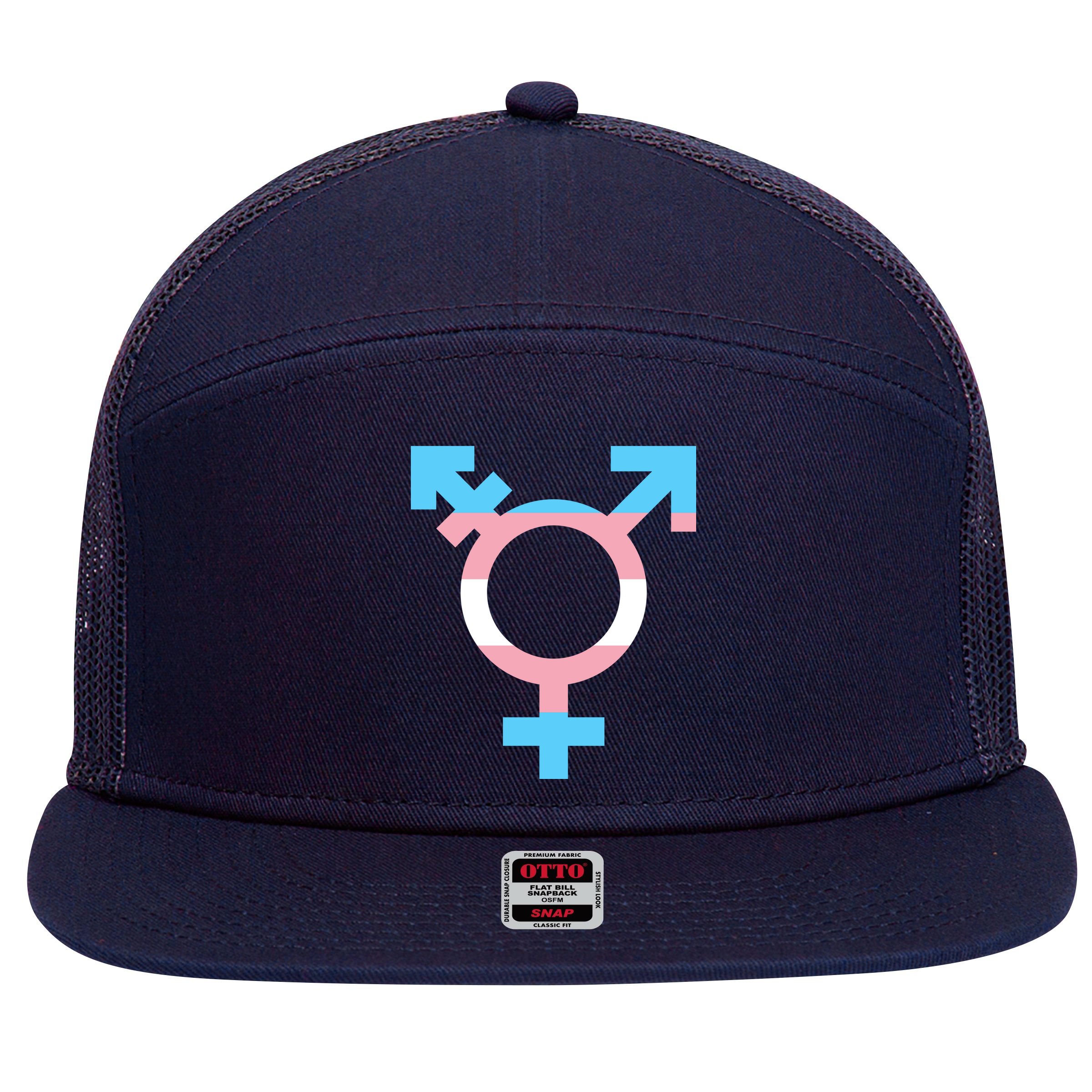 Transgender Sign Logo Flag Pride Month 7 Panel Mesh Trucker Snapback Hat