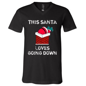 This Santa Loves Going Down Funny Christmas V-Neck T-Shirt