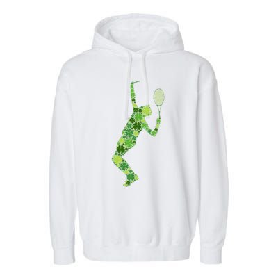 Tennis Serve Lucky Green Shamrock Clover Cool Gift St Patricks Day Gift Garment-Dyed Fleece Hoodie