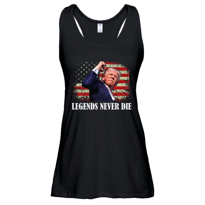 Trump Shot Legends Never Die 2024 Us Flag Vintage Gift Ladies Essential Flowy Tank