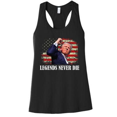 Trump Shot Legends Never Die 2024 Us Flag Vintage Gift Women's Racerback Tank