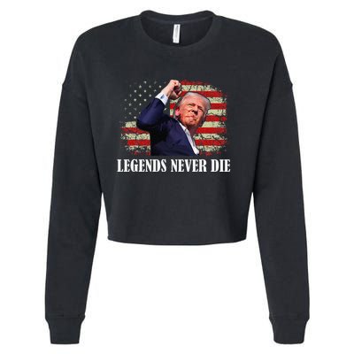 Trump Shot Legends Never Die 2024 Us Flag Vintage Gift Cropped Pullover Crew