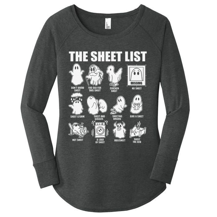 The Sheet List Halloween Funny Boo Sheet Ghost Halloween Women's Perfect Tri Tunic Long Sleeve Shirt