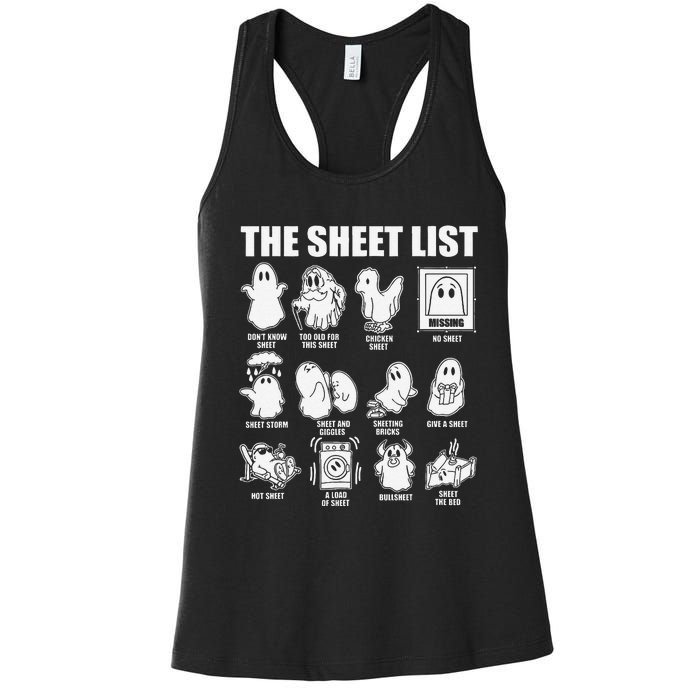 The Sheet List Halloween Funny Boo Sheet Ghost Halloween Women's Racerback Tank