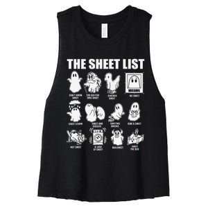 The Sheet List Halloween Funny Boo Sheet Ghost Halloween Women's Racerback Cropped Tank