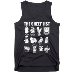 The Sheet List Halloween Funny Boo Sheet Ghost Halloween Tank Top