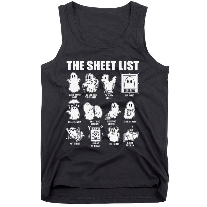 The Sheet List Halloween Funny Boo Sheet Ghost Halloween Tank Top