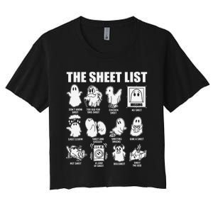 The Sheet List Halloween Funny Boo Sheet Ghost Halloween Women's Crop Top Tee