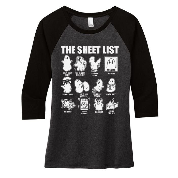 The Sheet List Halloween Funny Boo Sheet Ghost Halloween Women's Tri-Blend 3/4-Sleeve Raglan Shirt