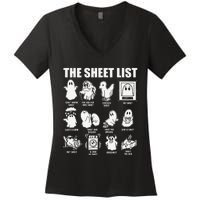 The Sheet List Halloween Funny Boo Sheet Ghost Halloween Women's V-Neck T-Shirt