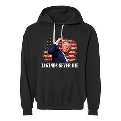 Trump Shot Legends Never Die 2024 Us Flag Vintage Garment-Dyed Fleece Hoodie