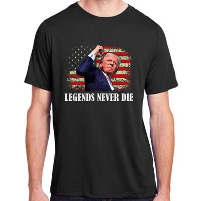 Trump Shot Legends Never Die 2024 Us Flag Vintage Adult ChromaSoft Performance T-Shirt