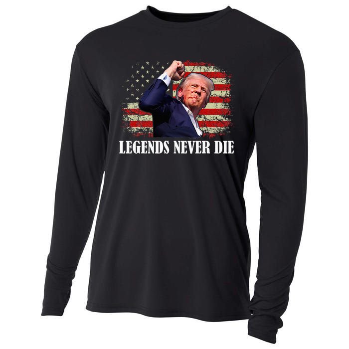 Trump Shot Legends Never Die 2024 Us Flag Vintage Cooling Performance Long Sleeve Crew