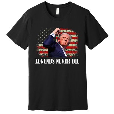 Trump Shot Legends Never Die 2024 Us Flag Vintage Premium T-Shirt