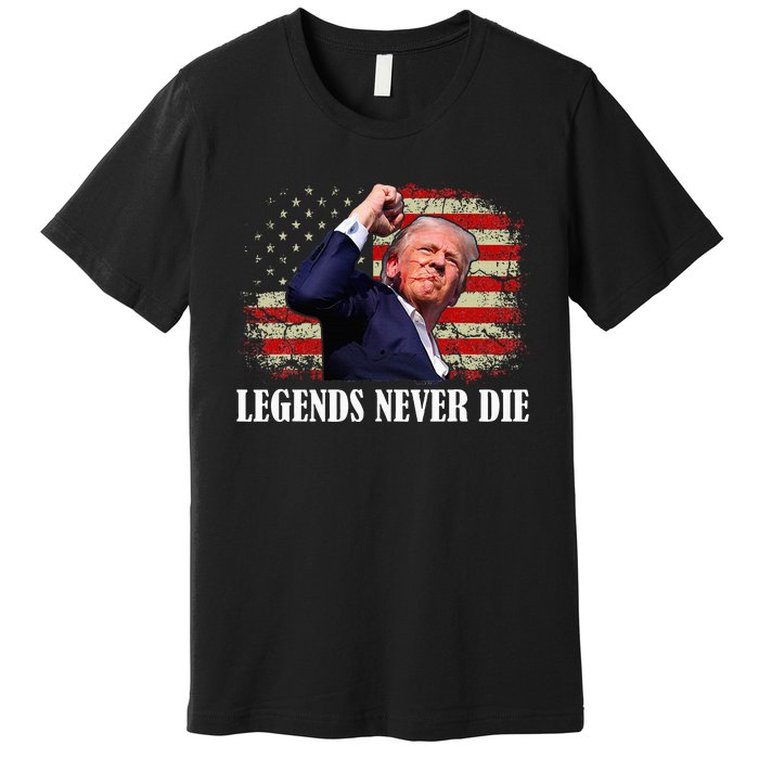 Trump Shot Legends Never Die 2024 Us Flag Vintage Premium T-Shirt