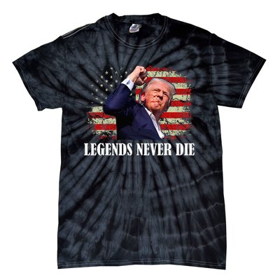 Trump Shot Legends Never Die 2024 Us Flag Vintage Tie-Dye T-Shirt