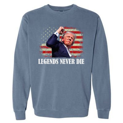 Trump Shot Legends Never Die 2024 Us Flag Vintage Garment-Dyed Sweatshirt