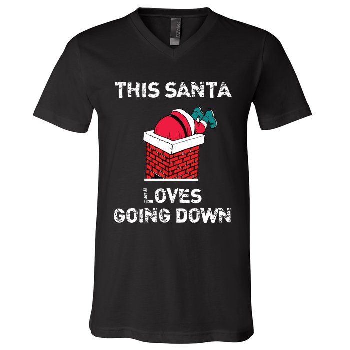 This Santa Loves Going Down Funny Christmas V-Neck T-Shirt