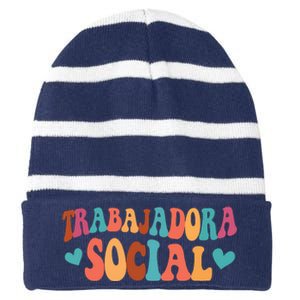 Trabajadora Social Latina Social Worker Spanish MSW Chingona Striped Beanie with Solid Band