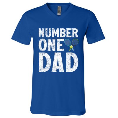 Tennis Sports Lover Number One Tennis Dad Fathers Day Gift V-Neck T-Shirt