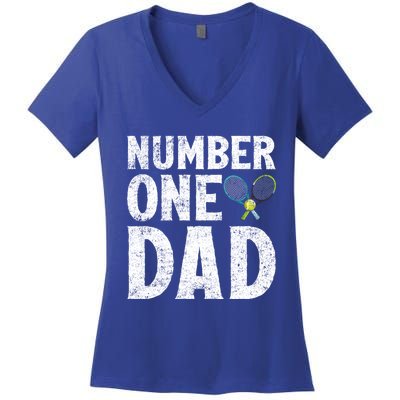 Tennis Sports Lover Number One Tennis Dad Fathers Day Gift Women's V-Neck T-Shirt