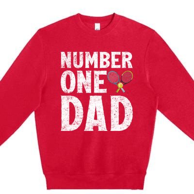 Tennis Sports Lover Number One Tennis Dad Fathers Day Gift Premium Crewneck Sweatshirt