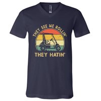 They See Me Rollin They Hatin Golfer Funny Golf Cart V-Neck T-Shirt