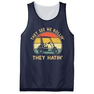 They See Me Rollin They Hatin Golfer Funny Golf Cart Mesh Reversible Basketball Jersey Tank