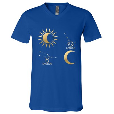 Taurus Suncancer Moon Zodiac Gift V-Neck T-Shirt