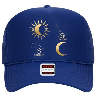 Taurus Suncancer Moon Zodiac Gift High Crown Mesh Back Trucker Hat