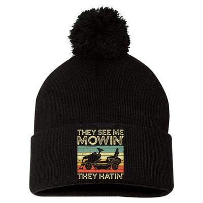 They See Me Mowin They Hatin Funny Yard Work Lawn Mowing Pom Pom 12in Knit Beanie