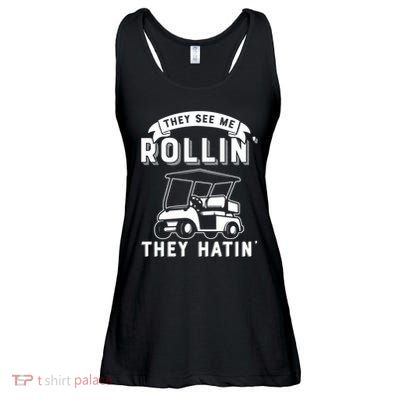 They See Me Rollin They Hatin Funny Golf Cart Meme Graphic Ladies Essential Flowy Tank
