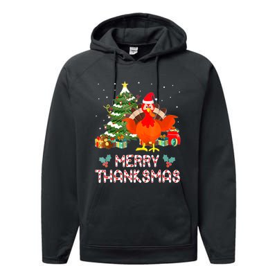 Turkey Santa Merry Thanksmas Christmas Thanksgiving Performance Fleece Hoodie