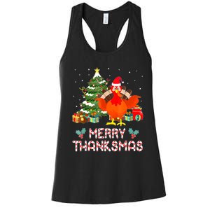 Turkey Santa Merry Thanksmas Christmas Thanksgiving Women's Racerback Tank