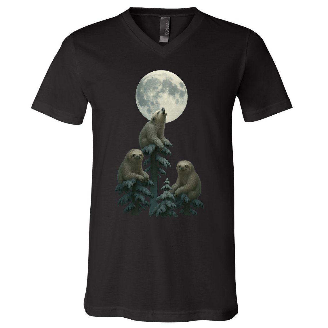 Three Sloths Moon V-Neck T-Shirt