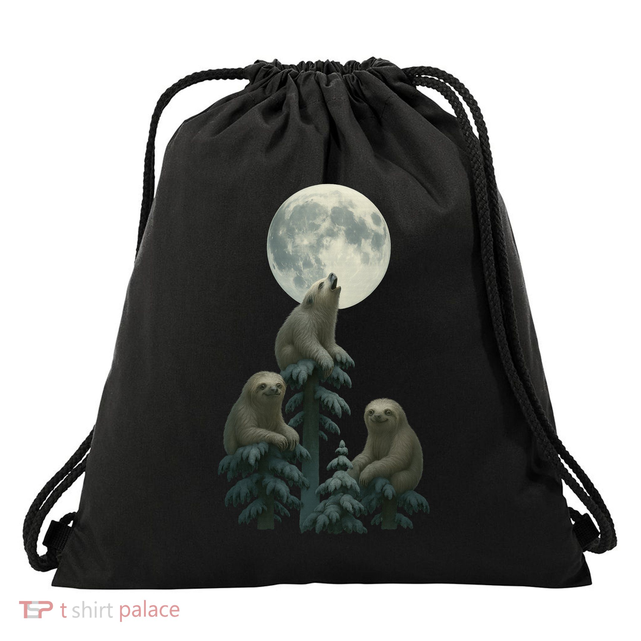 Three Sloths Moon Drawstring Bag