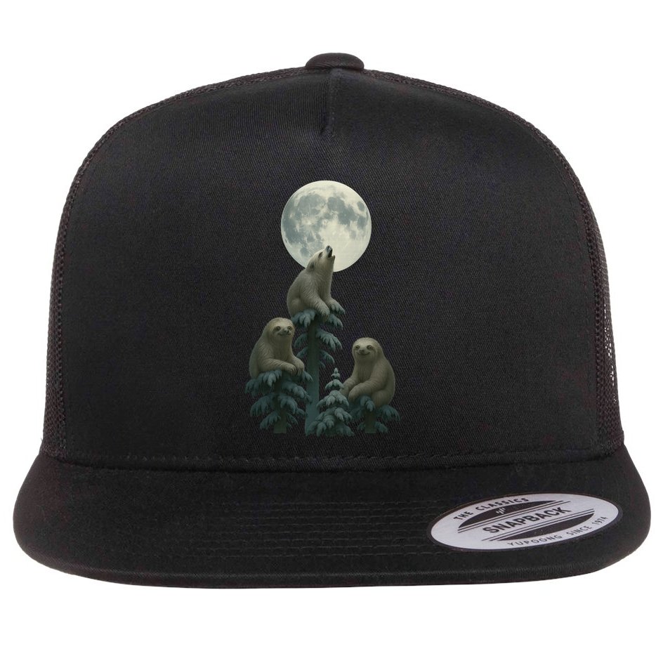 Three Sloths Moon Flat Bill Trucker Hat