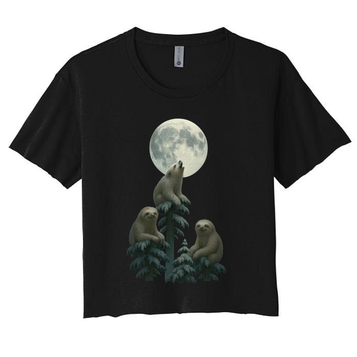 Three Sloths Moon Women's Crop Top Tee