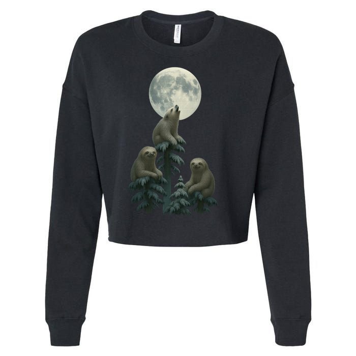 Three Sloths Moon Cropped Pullover Crew