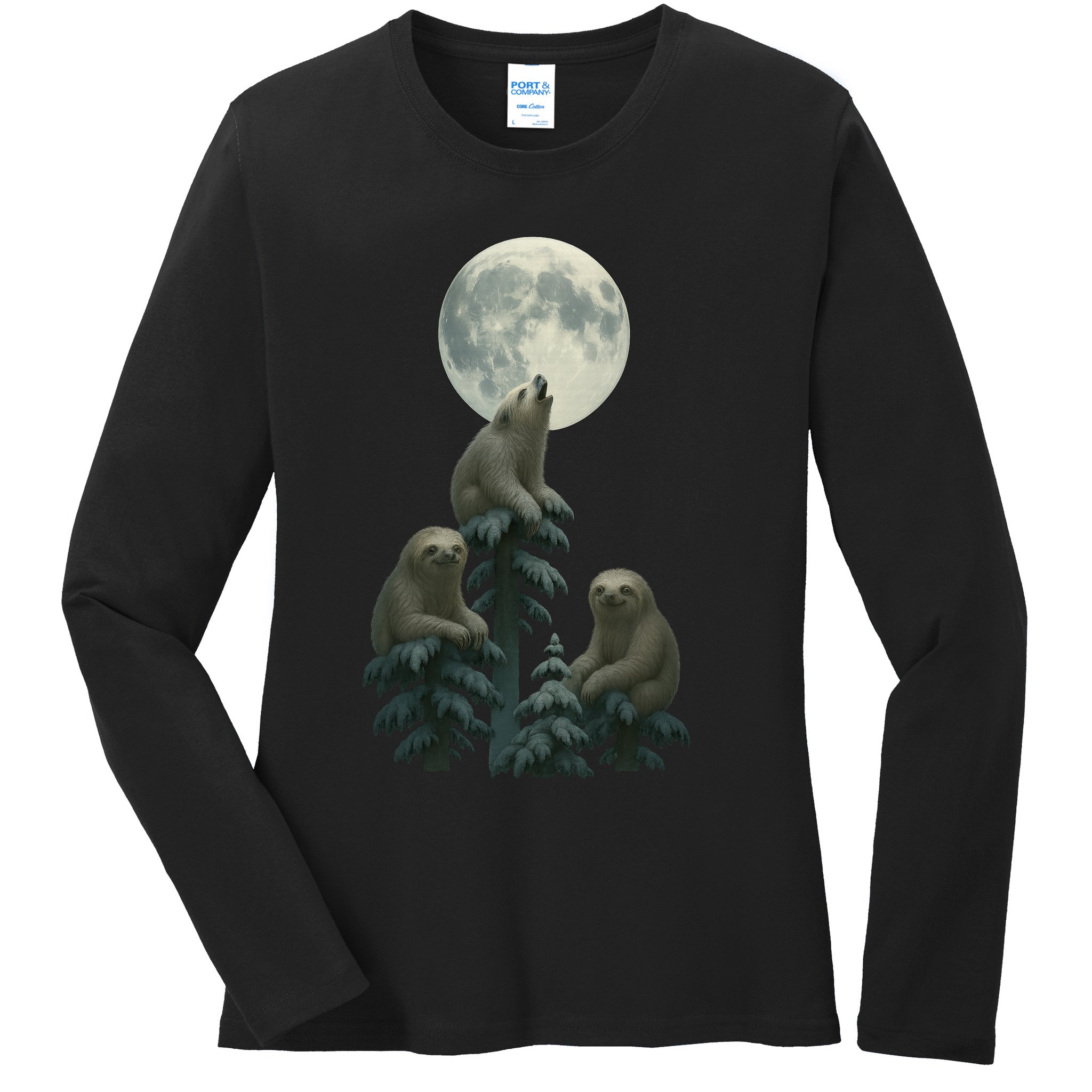 Three Sloths Moon Ladies Long Sleeve Shirt