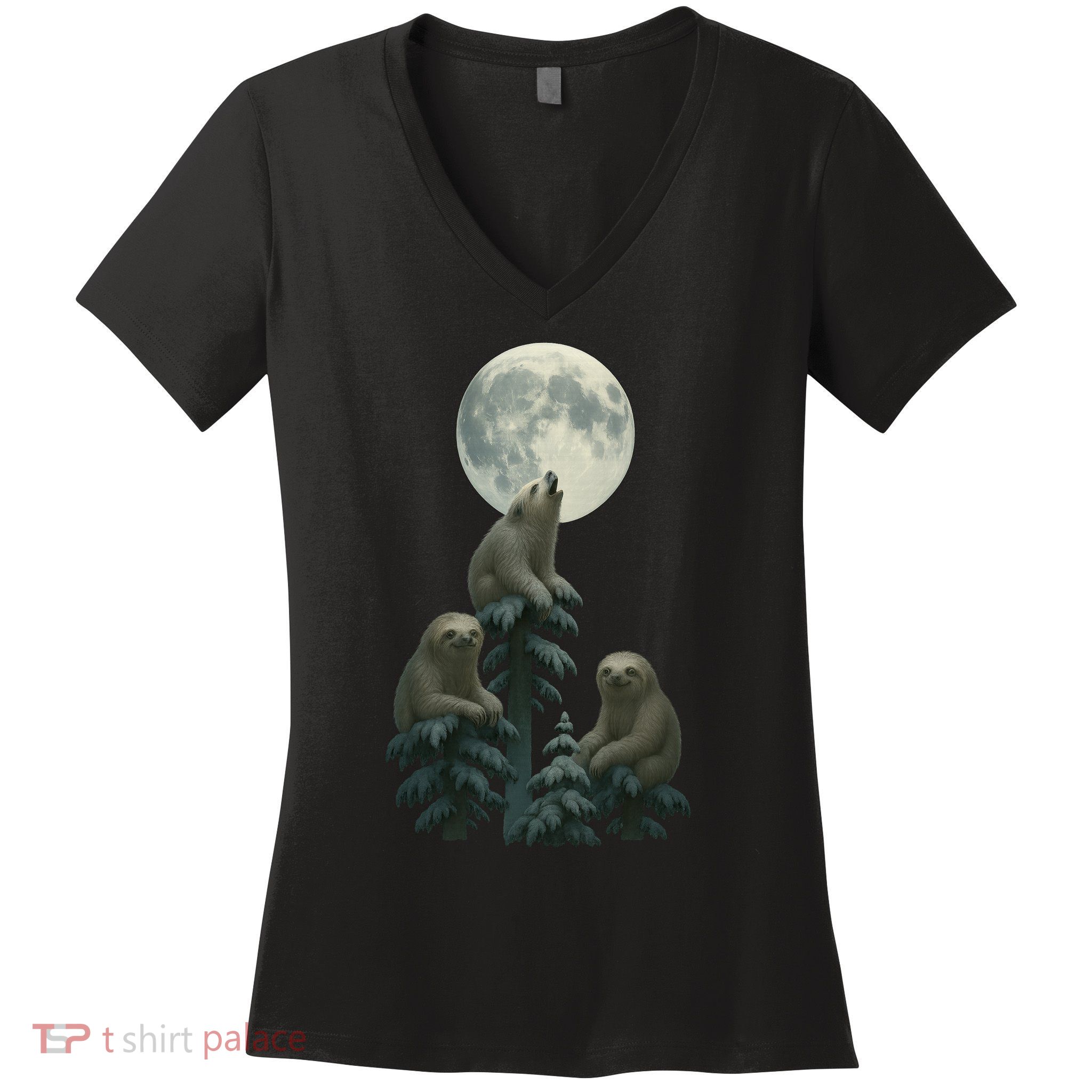 Three Sloths Moon Women's V-Neck T-Shirt